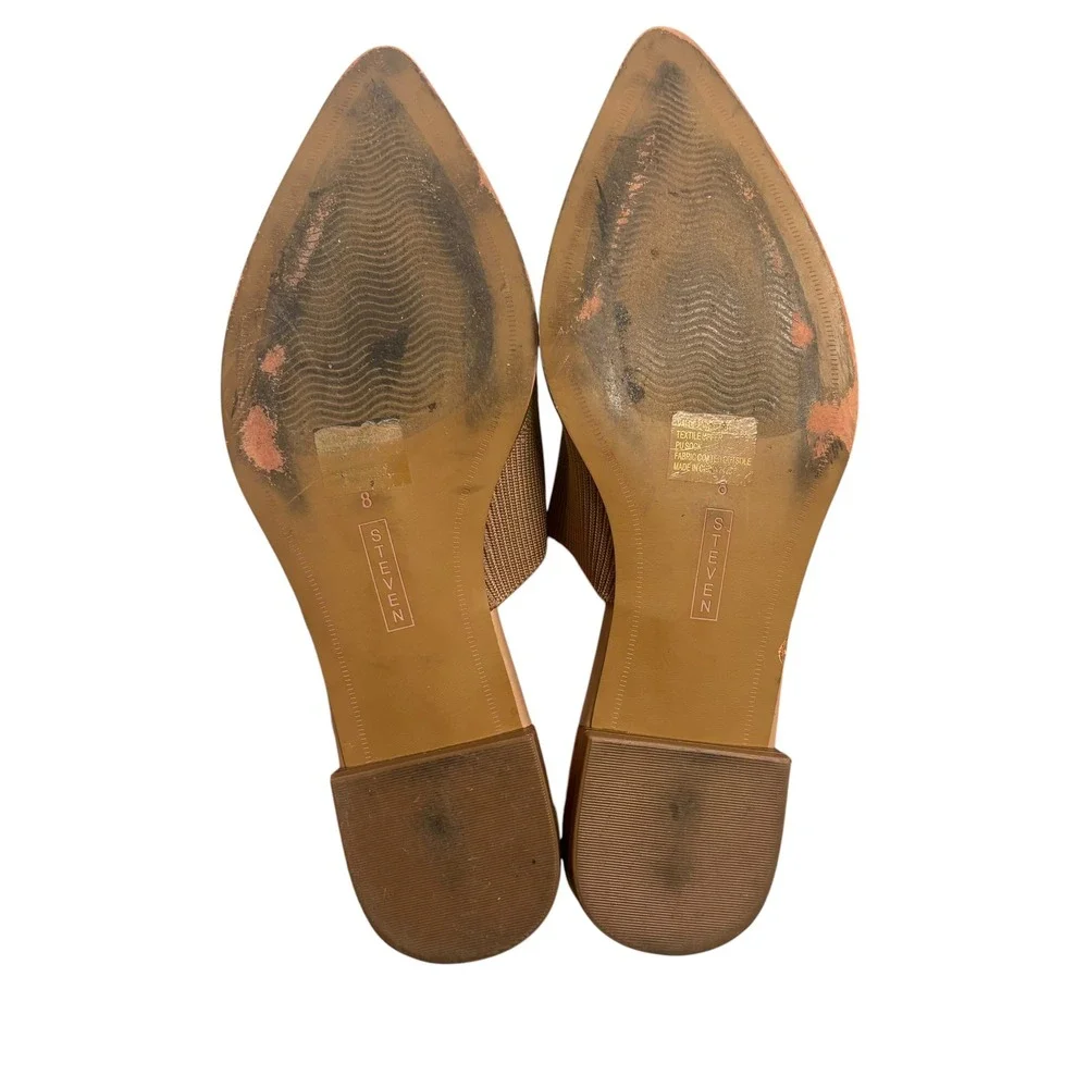 Steven New York Valdez Tan Knit Pointed Toe Mules Low Block Heel Flats Size 8 - Picture 9 of 12